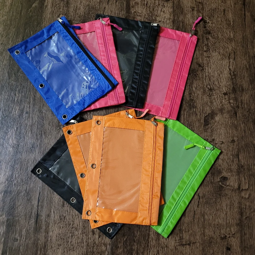 8 Pack 3 Ring Binder Clear Zipper Pencil Pouch